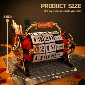 Chanbrick Retro Calendar Building Set roman numerals close-up, crisp detailing boosts display quality and nostalgia
