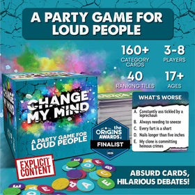 Change My Mind party game table setup encourages quick banter and shared laughs.