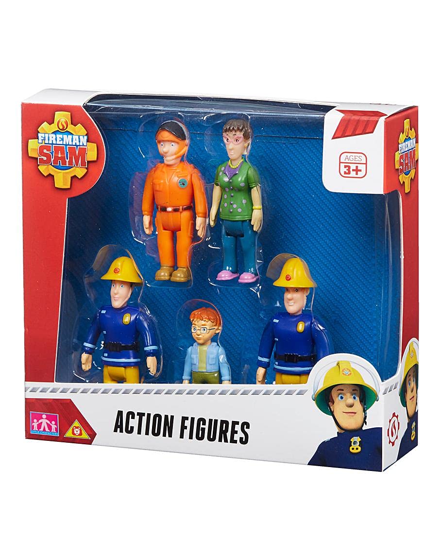 Character Option Fireman Sam figures set with articulated joints for imaginative play.