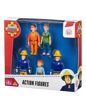 Character Option Fireman Sam figures set with articulated joints for imaginative play.