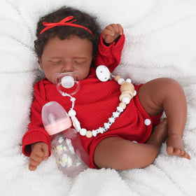 CHAREX Realistic 18in reborn doll sleeping African American for imaginative play and companionship.