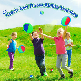 Charniol outdoor beach scene with portable toss and catch game set