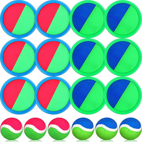 Charniol toss and catch paddles in blue and green for group outdoor play