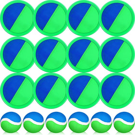 Charniol Toss & Catch paddles and balls set, blue-green, ideal for outdoor family play.