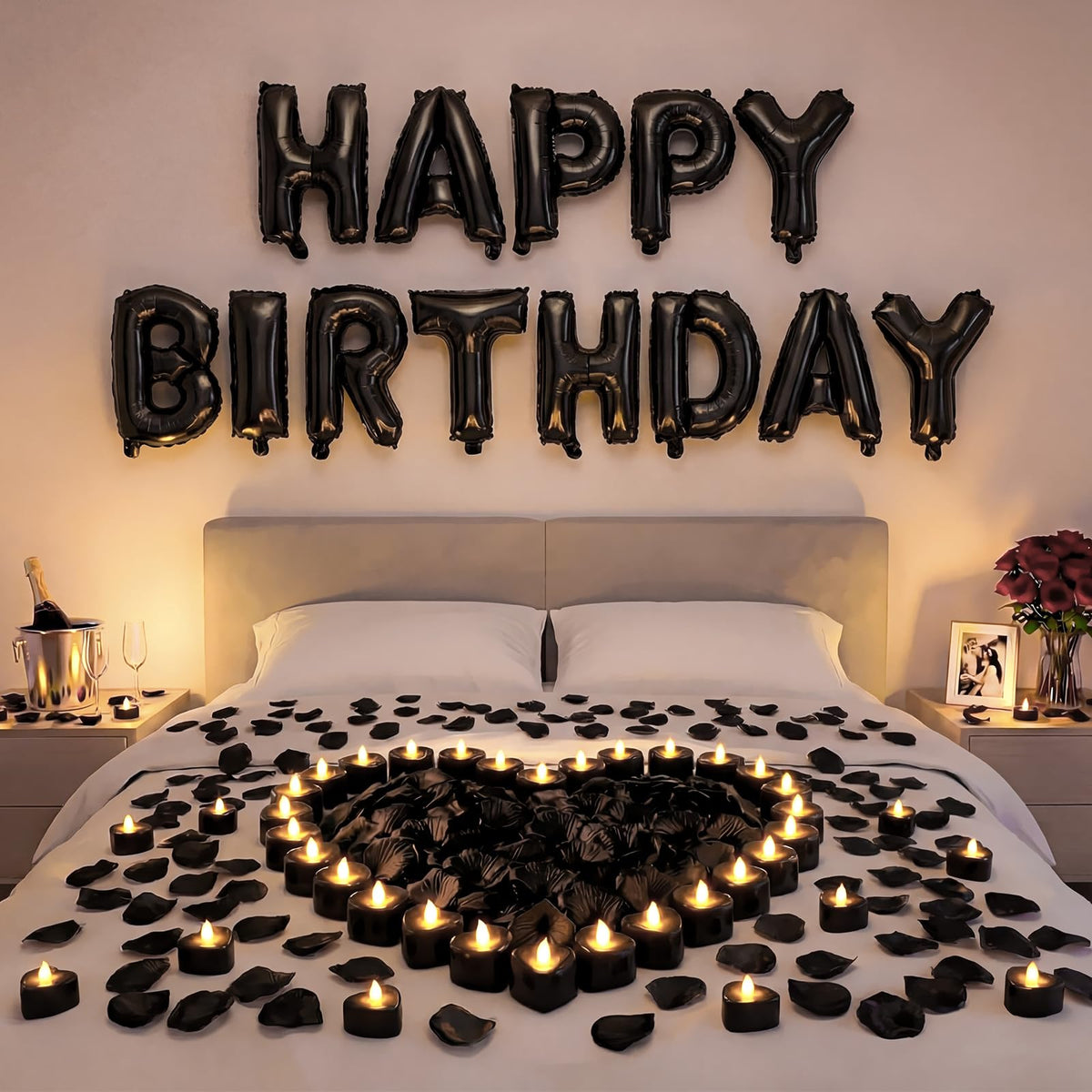 Charnoel black foil Happy Birthday banner letters brighten any party space.