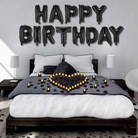 Charnoel black Happy Birthday banner letters displayed for elegant party decor