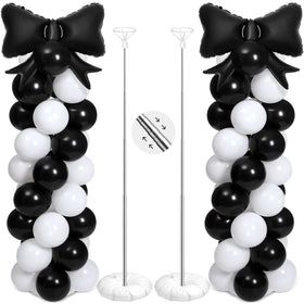 Charnoel black-white bow balloon column stand assembly enhances backdrops