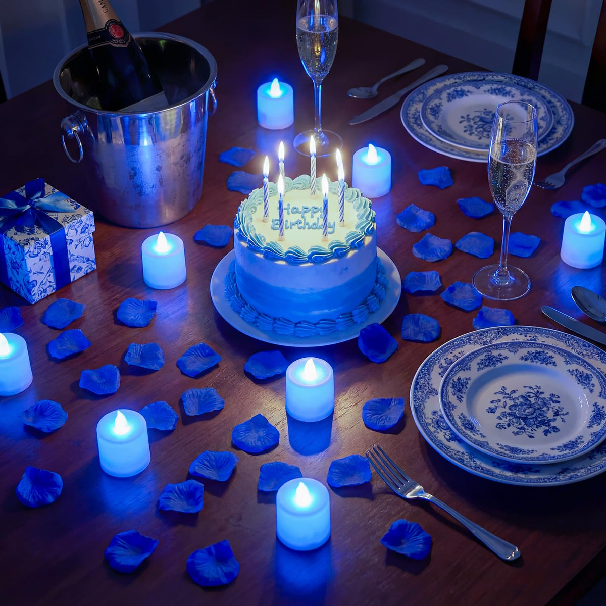 Charnoel blue balloons decor enhances photos and ambience.