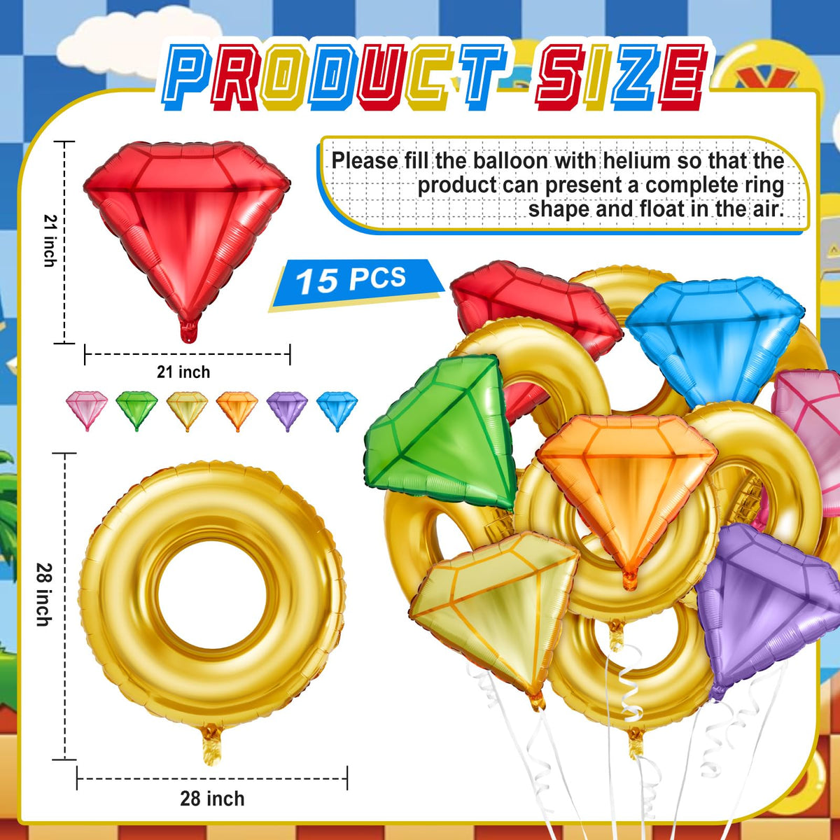 Charnoel chaos gem balloon 25x28in adds colorful accents for themed parties.