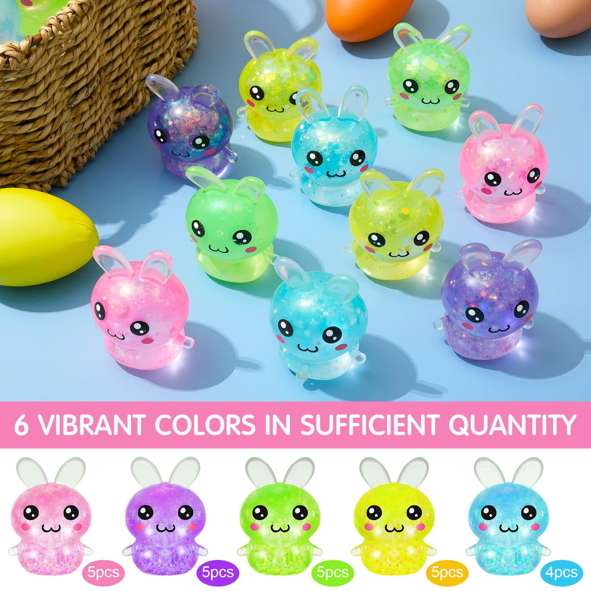 Charnoel Easter Bunny Stress Ball blue with transparent glitter interior for visual appeal