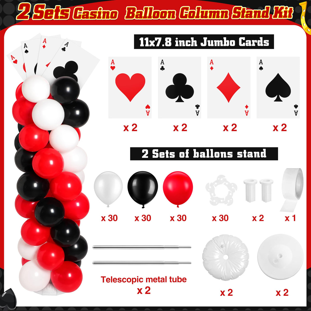 Charnoel giant poker cards create a dramatic doorway focal point for parties.