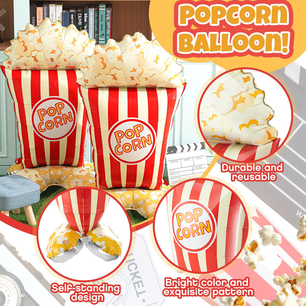 Charnoel 45-inch popcorn balloon standing tall as a centerpiece