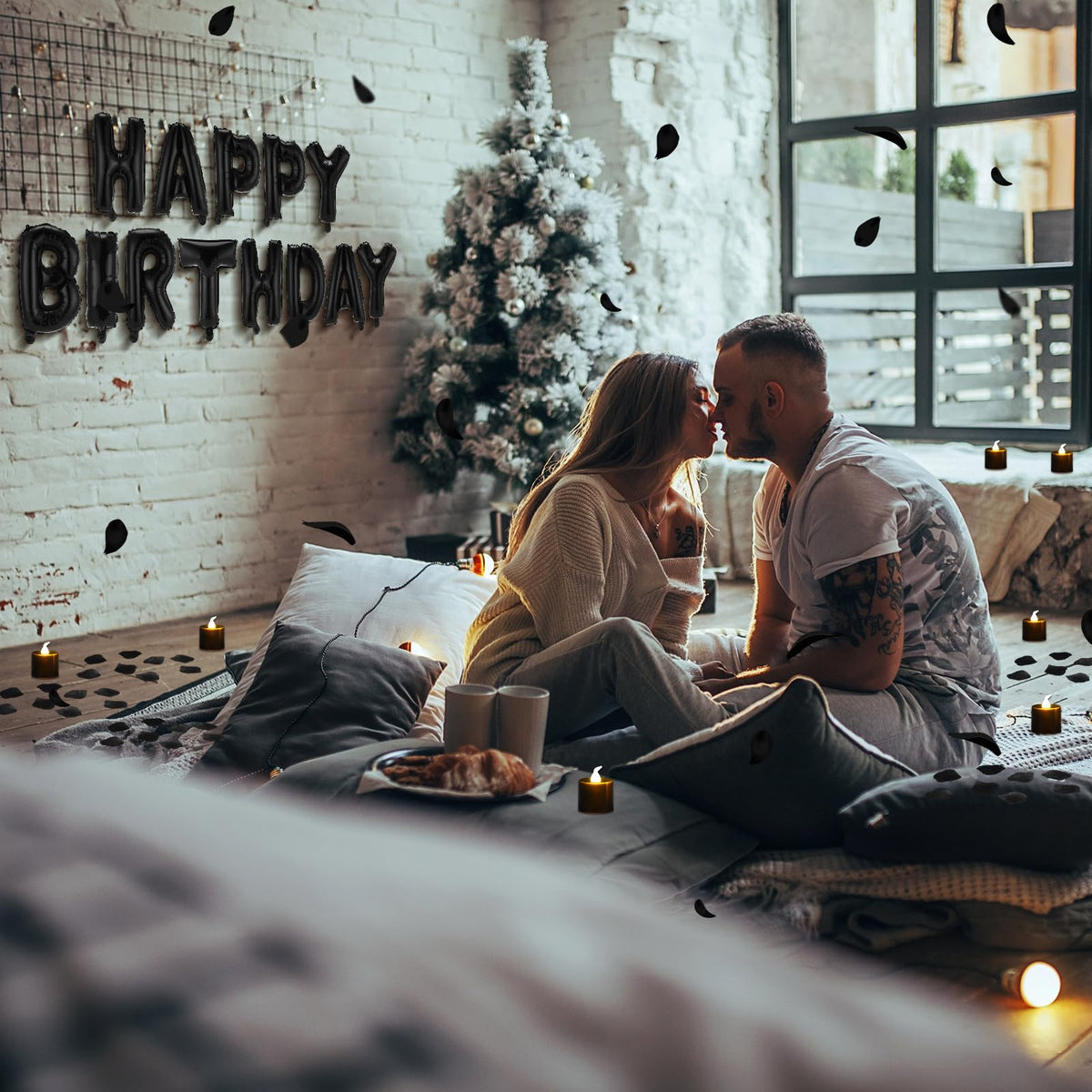 Charnoel party decor ideas featuring banner petals and lights