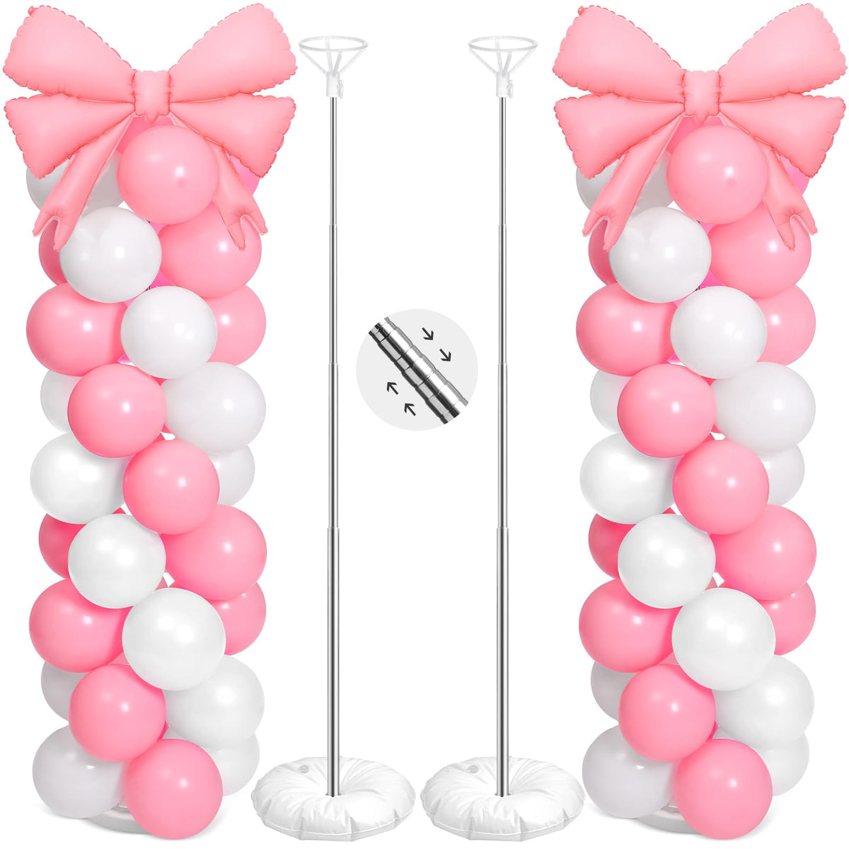 Charnoel pink bow balloon column stand forms an elegant centerpiece.