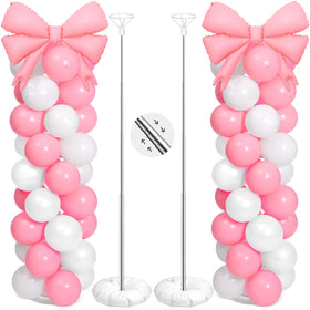 Charnoel pink bow balloon column stand forms an elegant centerpiece.