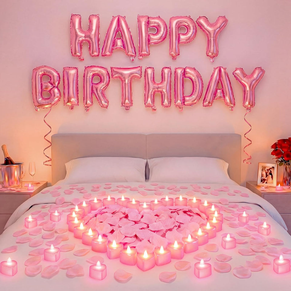 Charnoel pink happy birthday banner letters for a festive celebration.