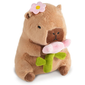 CHDBLOCK Flower Capybara Plush with tulip in paws, playful design for kids and collectors