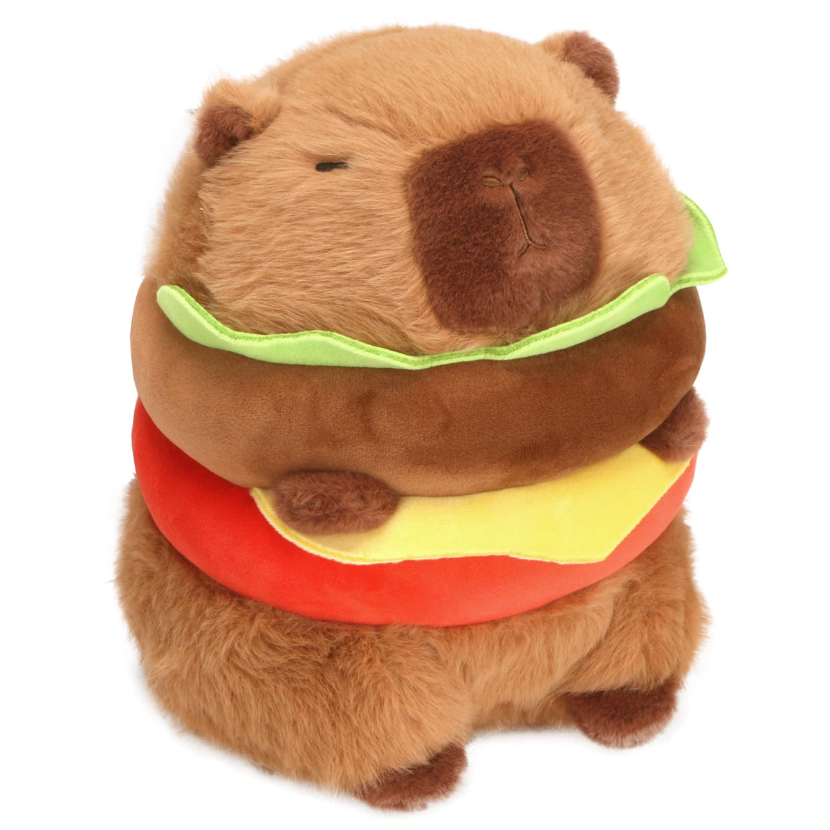 CHDBLOCK hamburger capybara plush 11in for soft, comforting hugs and playful moments.