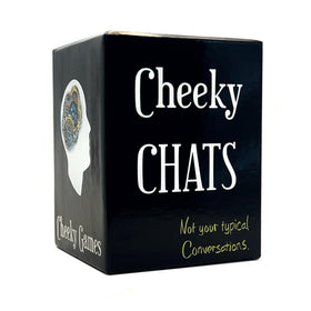 Cheeky Chats deck cover closeup showing vibrant prompts for engaging conversations.