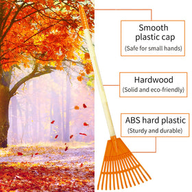 CheerBank adjustable-length wooden-handle rake suitable for growing kids' gardening tasks