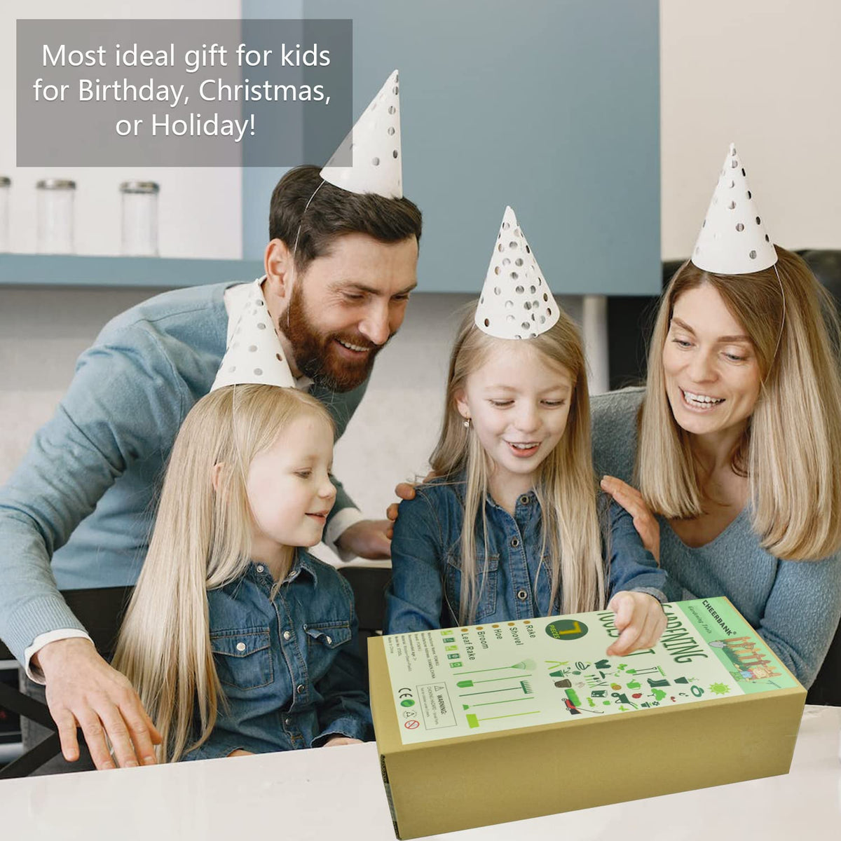 CHEERBANK gift-ready packaging for a 7-piece kids garden tool set