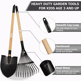 CHEERBANK long rake for kids helps with leaf collection and yard chores