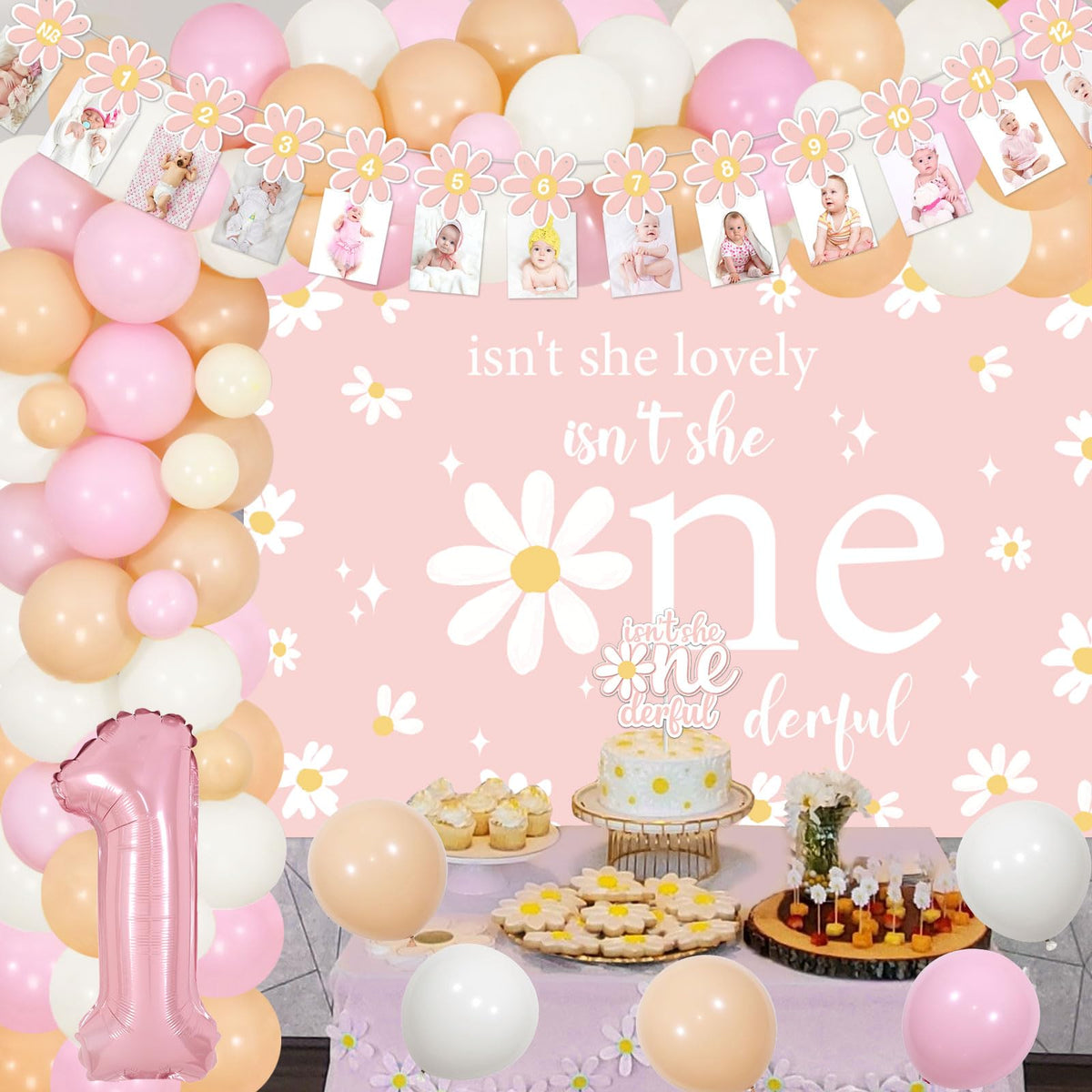 Cheereveal daisy photo banner enhances precious memories from your baby’s celebration.