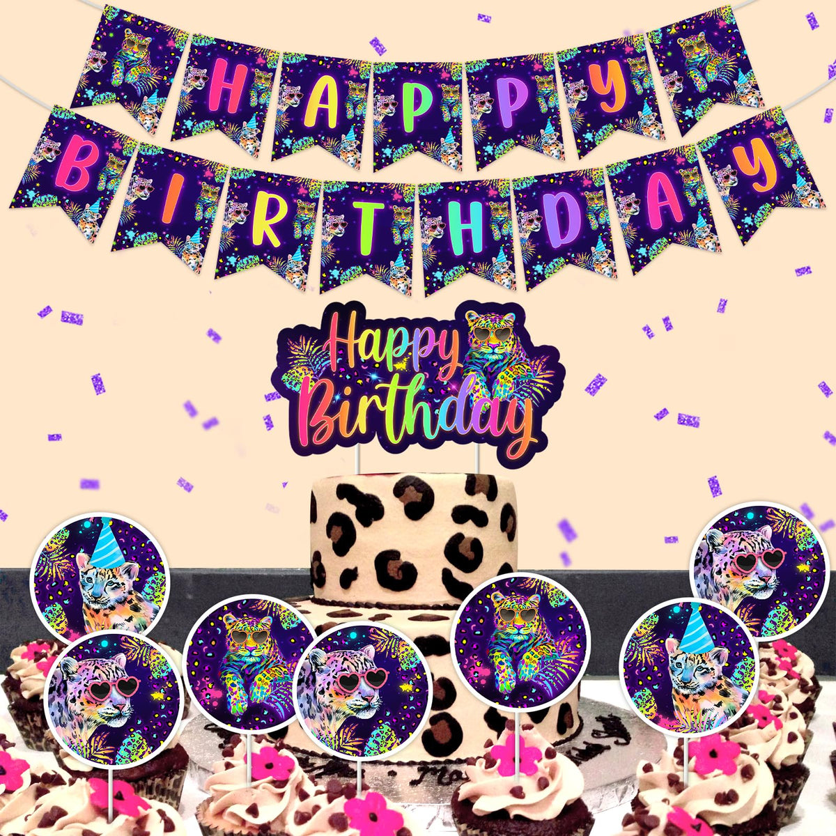 Cheereveal leopard cake topper accents desserts with safari style