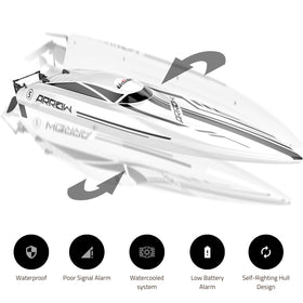Cheerwing RC boat self-righting after a capsize for quick return to action