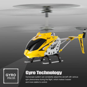 Cheerwing S107 Phantom yellow gyro detail illustrates stabilized steering for smoother flights.