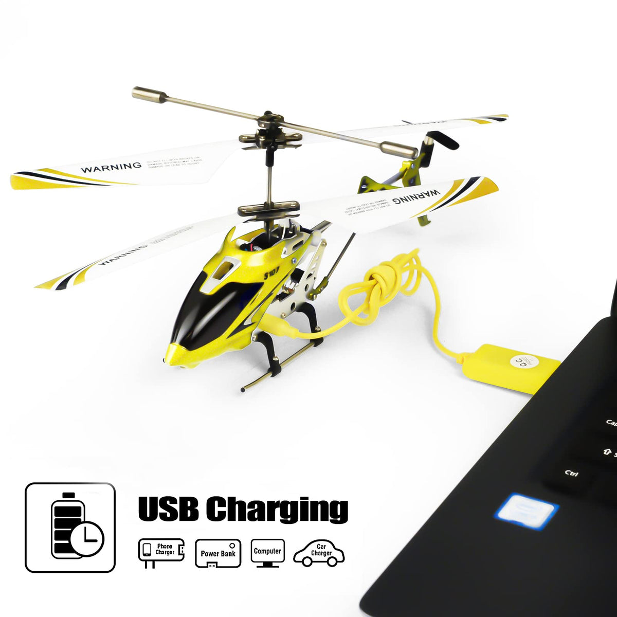 Cheerwing S107 Phantom yellow packaging photo highlights portable, travel-friendly RC fun.