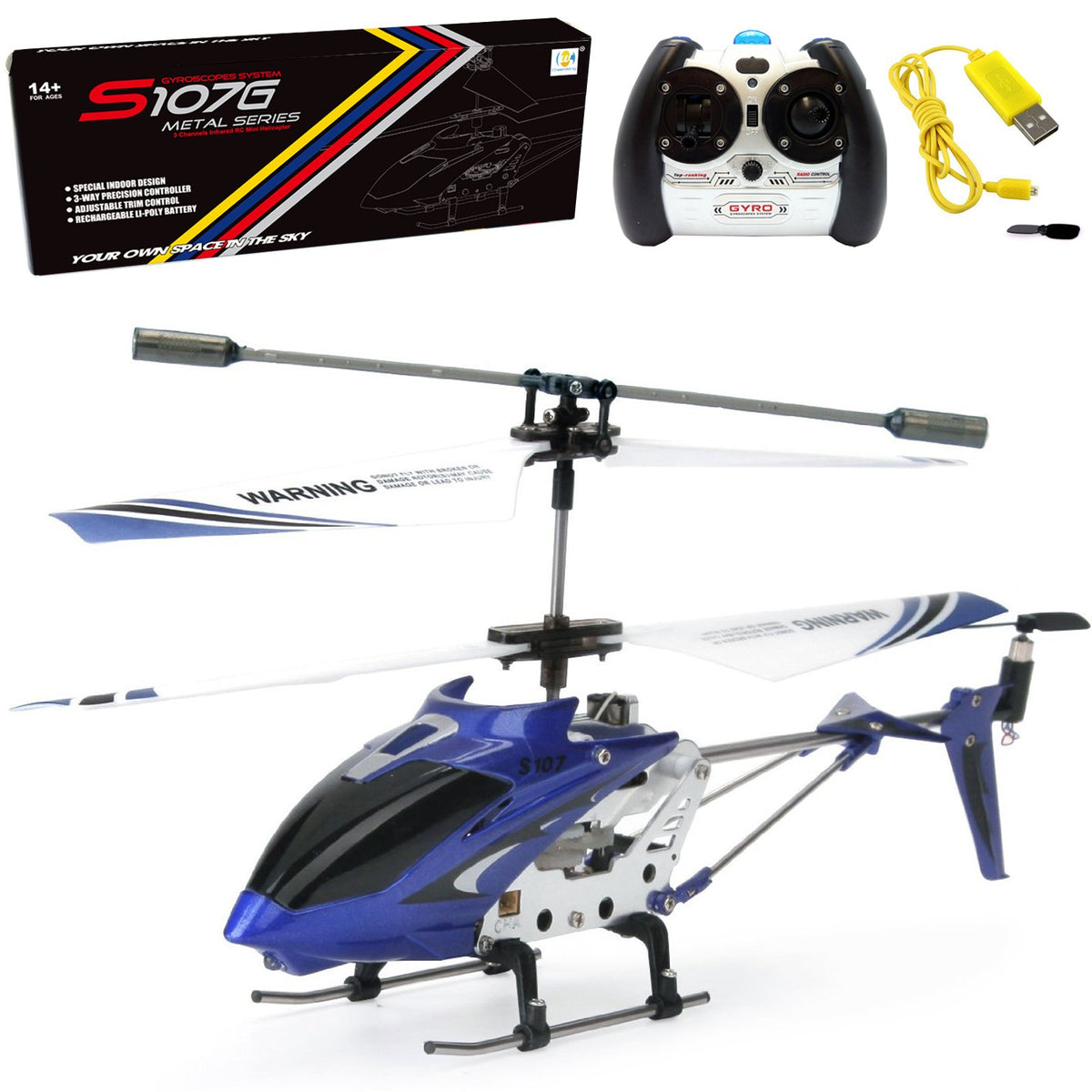 Cheerwing S107 front view showcases compact blue helicopter ideal for indoor practice.