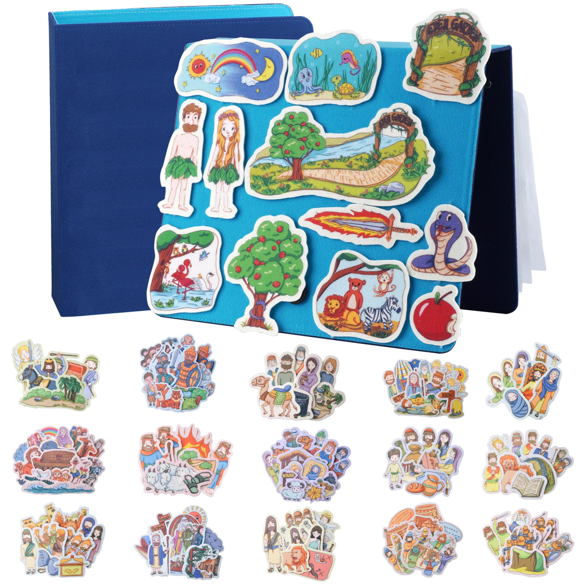 CHEFAN Noah's Ark felt figure on a colorful display board for storytelling sessions.