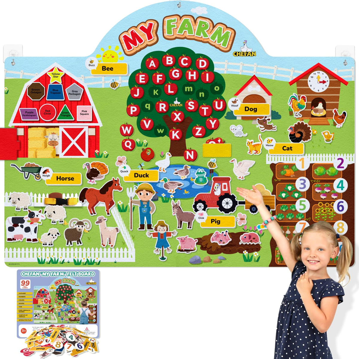 CHEFAN farm animals felt board background for imaginative storytelling and classroom display.