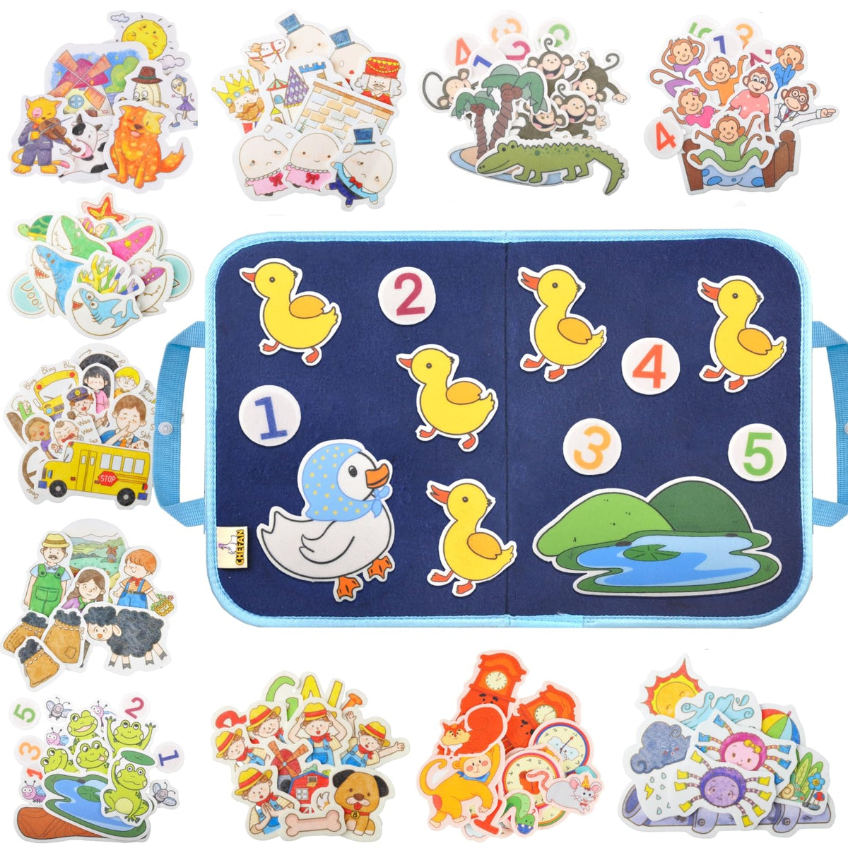 CHEFAN Five Little Ducks felt pieces for interactive storytelling and counting practice.