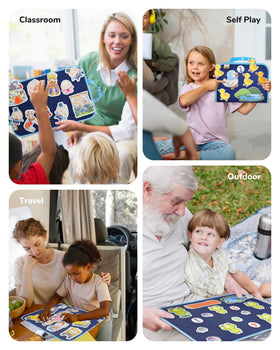 CHEFAN Flannel board with pockets keeps pieces organized for on-the-go play.