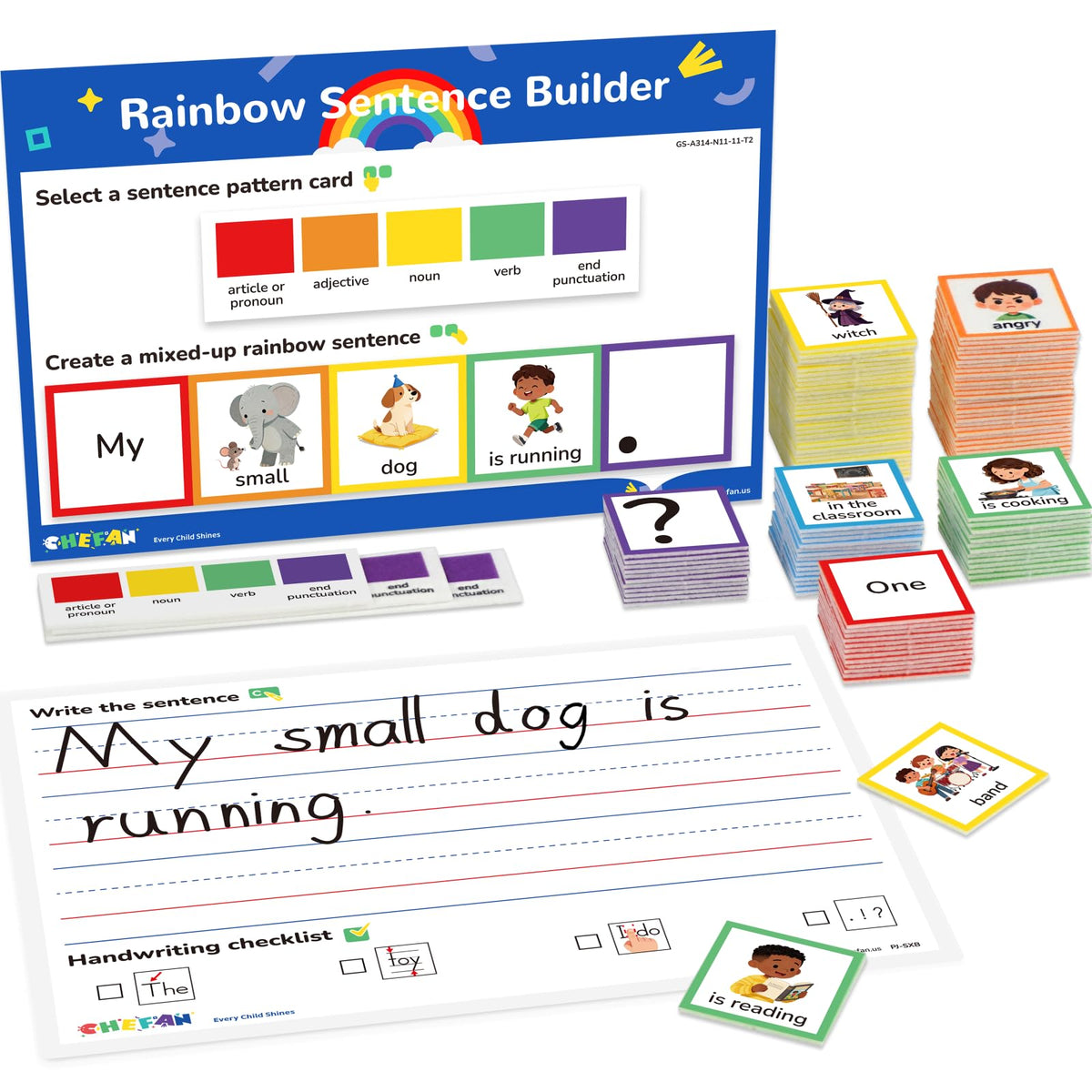 CHEFAN rainbow sentence board demonstrates color-coded grammar for clearer sentence building.