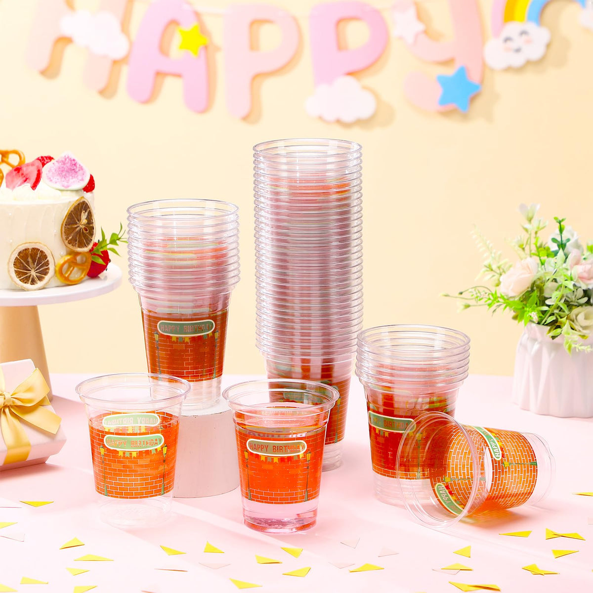 CHENGU 50-pack cartoon cups provide ample party coverage for guests.