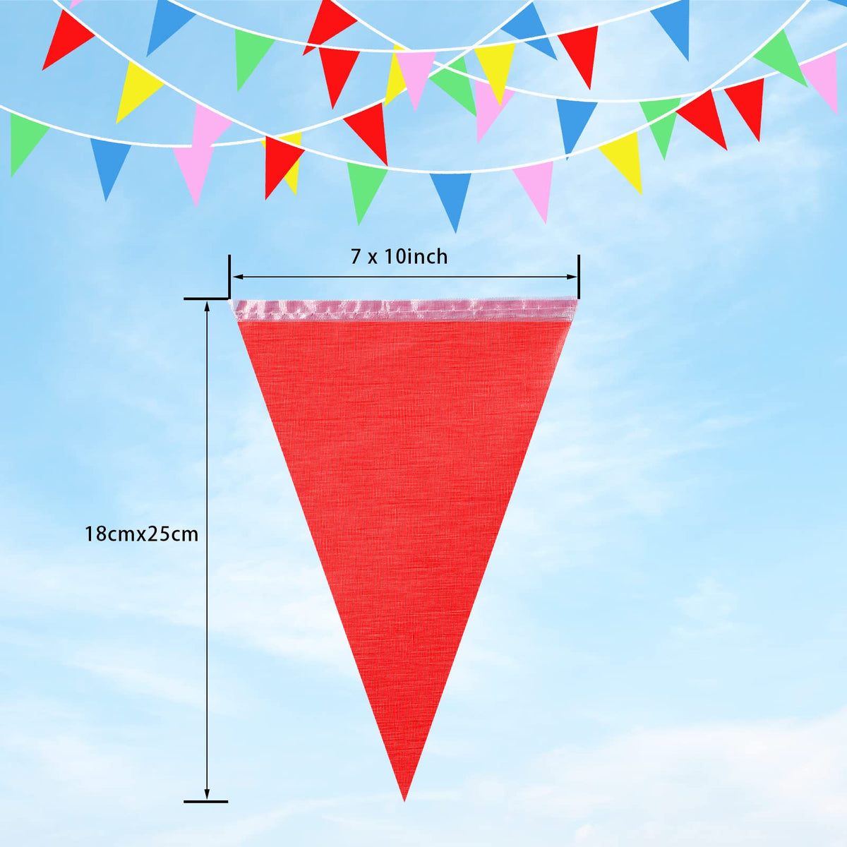 Colorful triangle nylon flags that resist fading and wear.