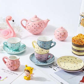 CHENP.HMC cups and saucers show hand-glazed color variety