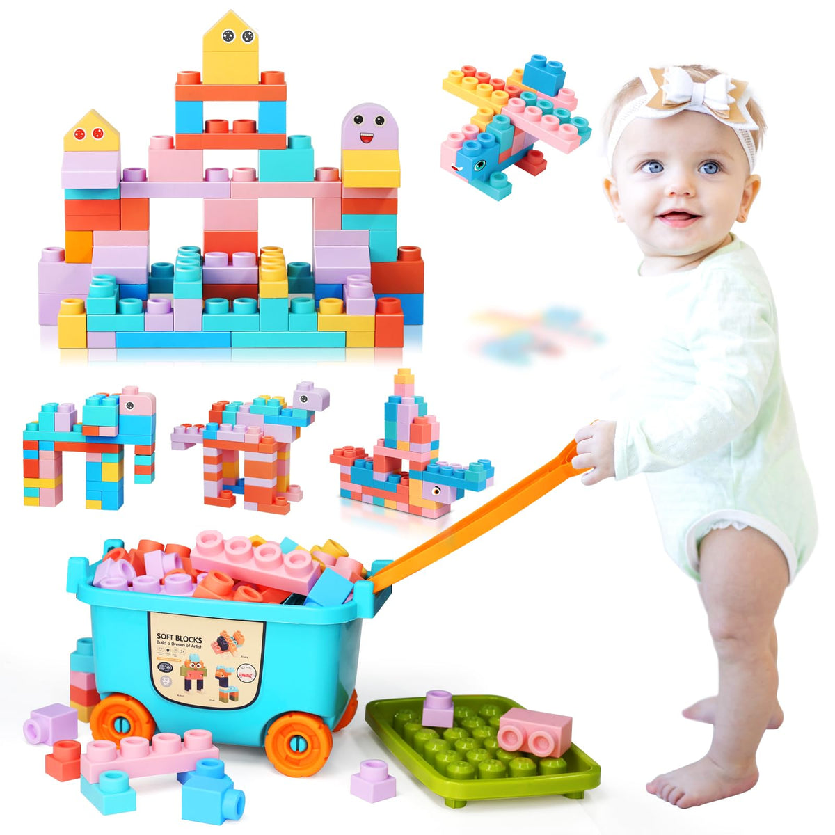 chenxuanbro large particle soft blocks with handcart for toddlers - ideal for creative play
