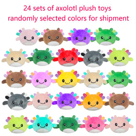 Cherislpy axolotl pack on display showcasing uniform kid-friendly stuffed toys.