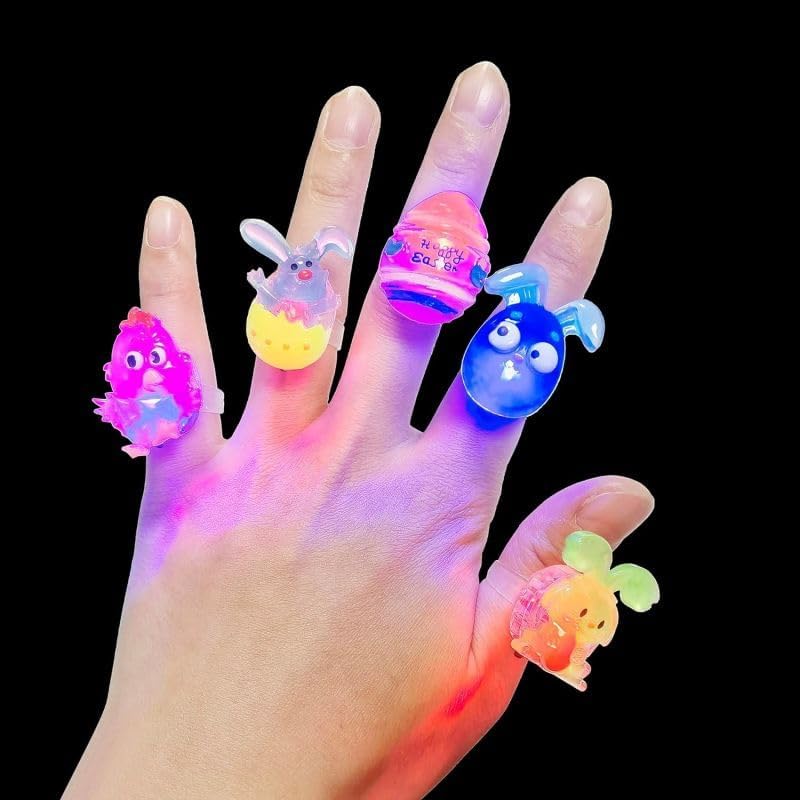 Cherislpy glow-in-the-dark-rings enhance after-dark Easter play.