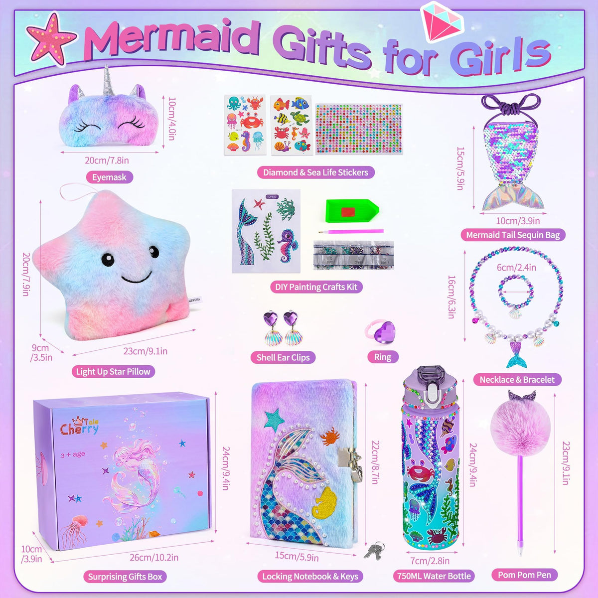 Cherry Tale Mermaid water bottle 750 ml for hydration during play