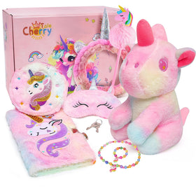 Cherry Tale unicorn plush with diary for bedtime cuddles and imaginative play.