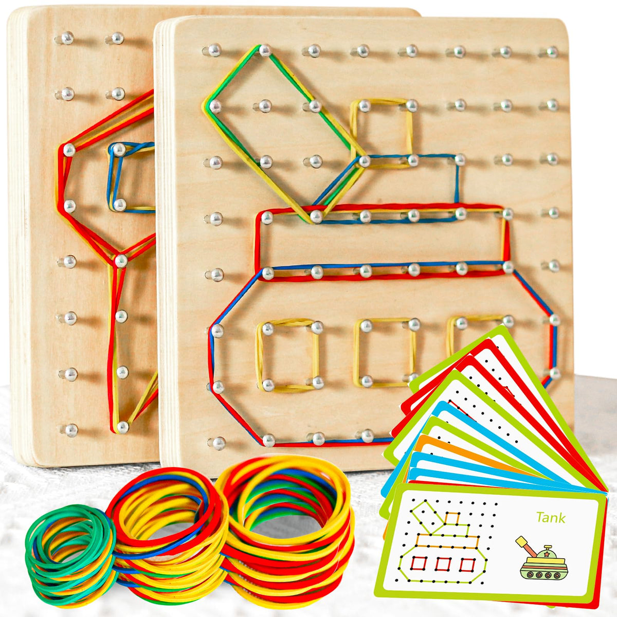 Cherosin 2-pack wooden geoboard with pattern cards boosts early geometry play
