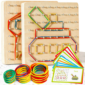 Cherosin 2-pack wooden geoboard with pattern cards boosts early geometry play