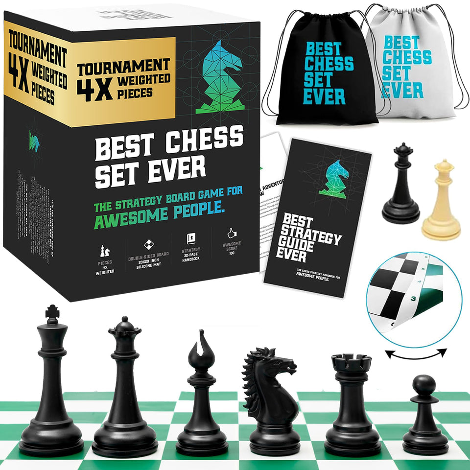 Chess Geeks Best Chess Set Ever with weighted Staunton pieces for confident play.