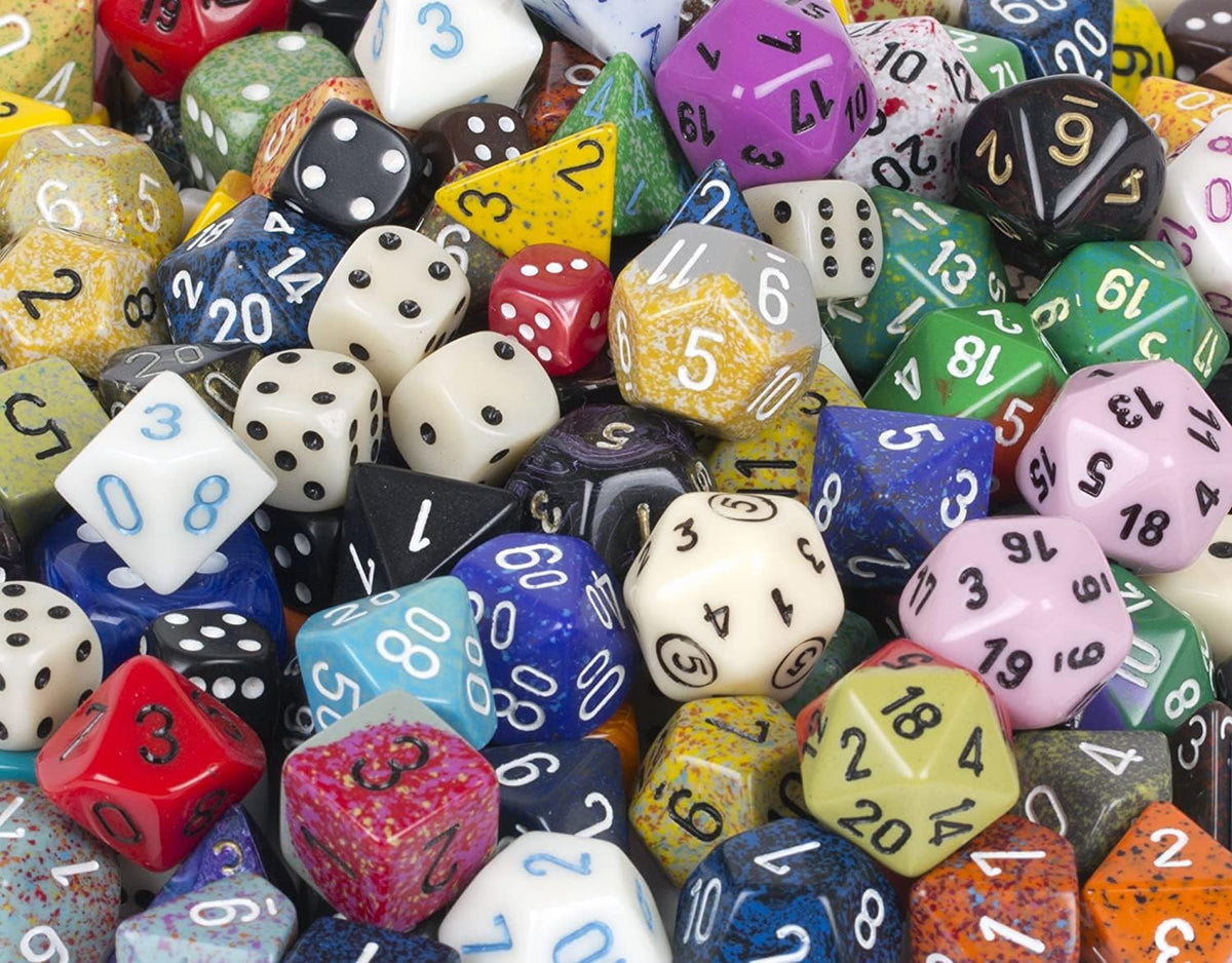 Chessex Pound O Dice: complete speckled 7-die set included for ready RPG setup.