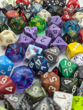 Chessex Pound O Dice: varied shapes and sizes for games.